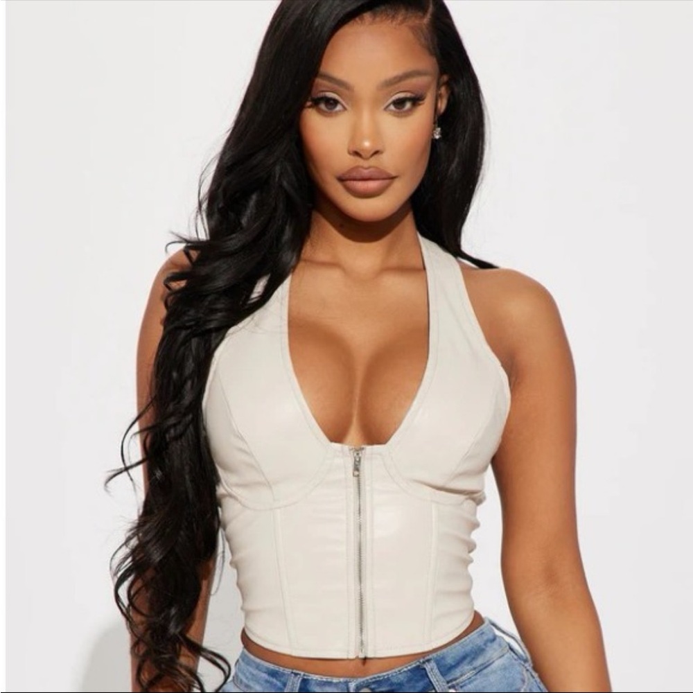 NWT Fashion Nova Cream Zip-Up Crop Top